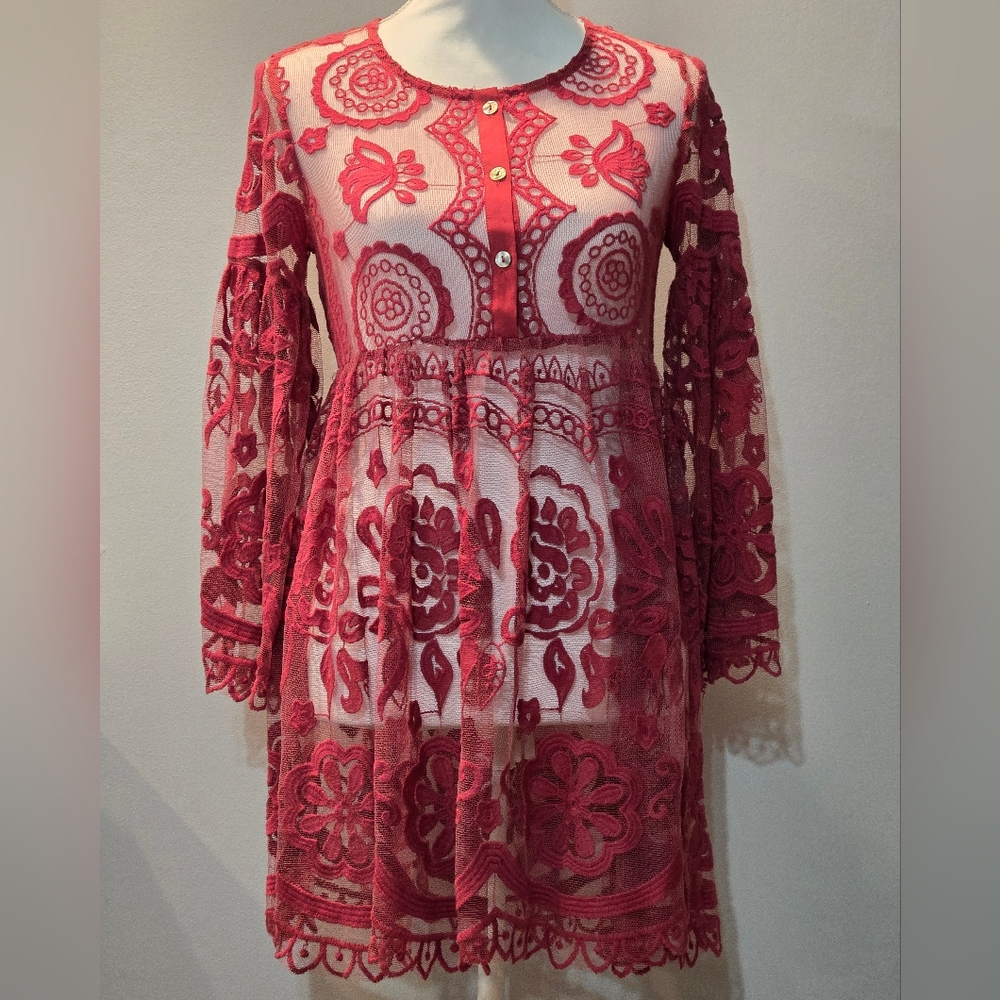 Jen's Pirate Booty For Free People El Sol Mini Dress Tunic Rose Bloom RARE - Picture 2 of 4